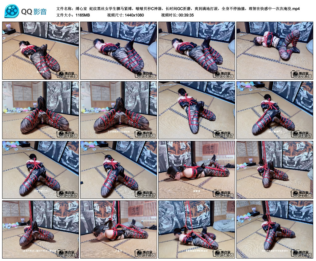【缚心室】蛇纹黑丝女学生驷马紧缚，啵啵贝秒C神器，长时间GC折磨，爽到满地打滚，全..._绳艺库视频下载